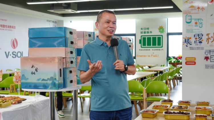 Mr.Chen delivering a speech at the Vsol company birthday party